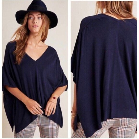 Anthropologie Sweater Womens Small Navy Clara Knit Oversized Boxy Boho Top - Picture 1 of 9